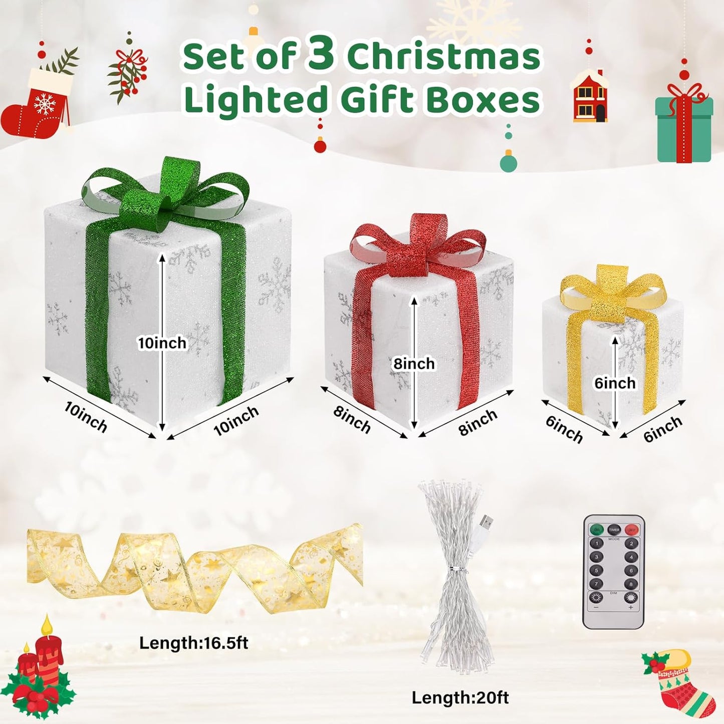 Set of 3 Christmas Lighted Gift Boxes