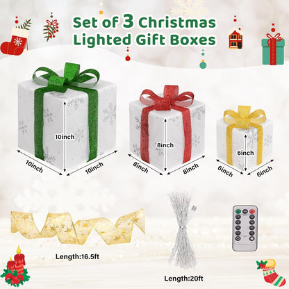 Set of 3 Christmas Lighted Gift Boxes