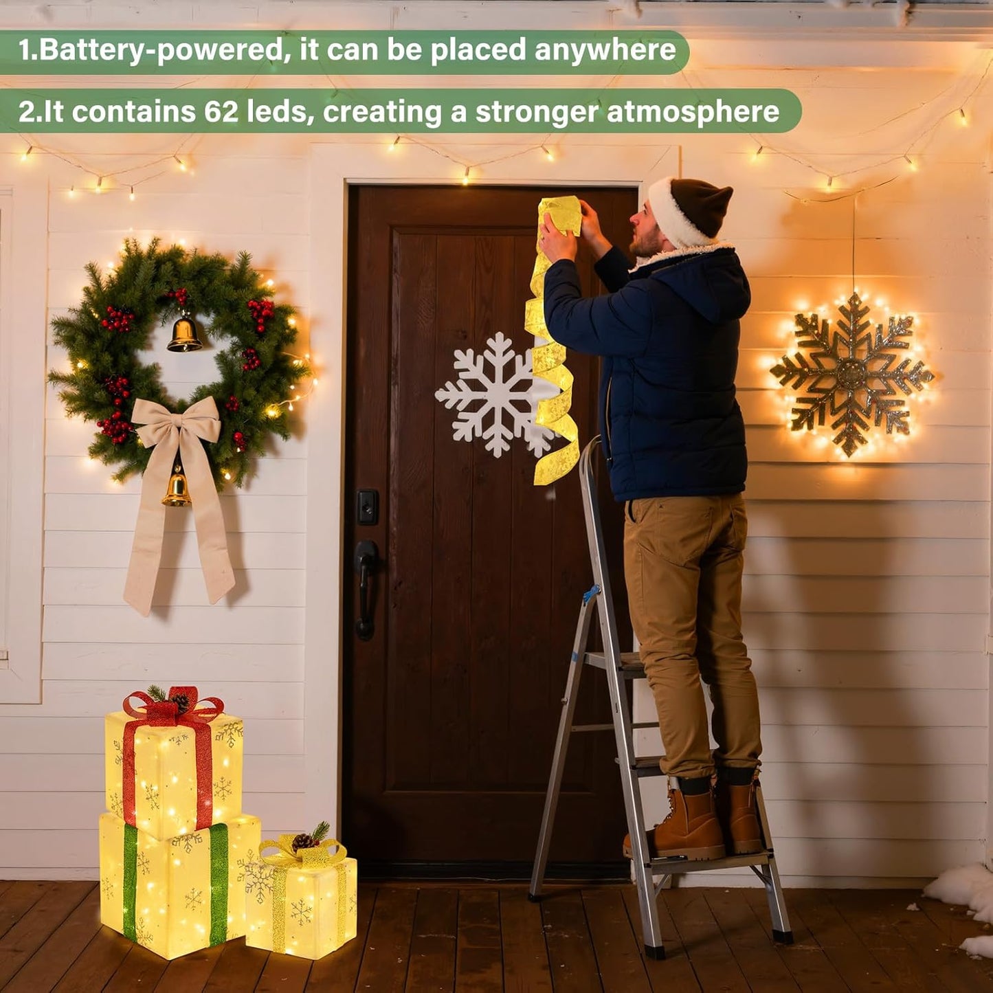 Set of 3 Christmas Lighted Gift Boxes