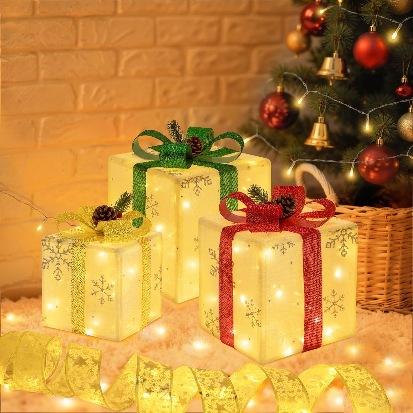 Set of 3 Christmas Lighted Gift Boxes