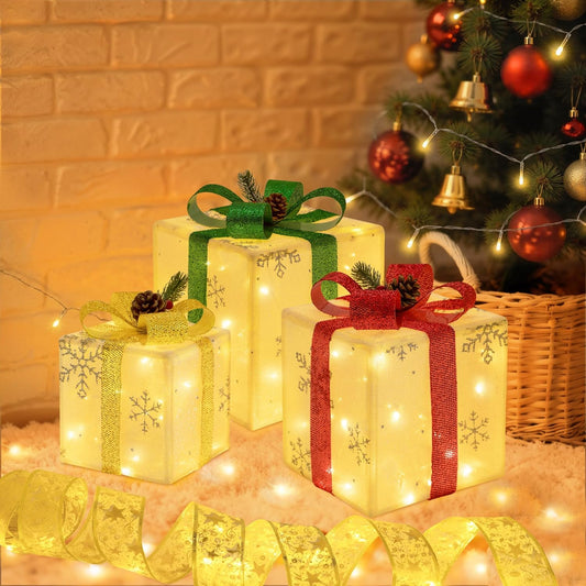 Set of 3 Christmas Lighted Gift Boxes