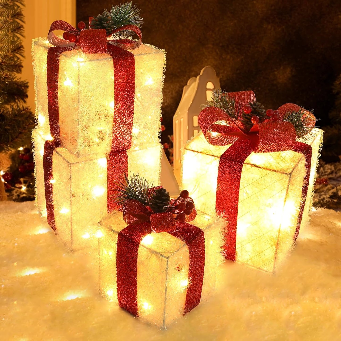 4 Set Christmas Lighted Gift Boxes Decorations