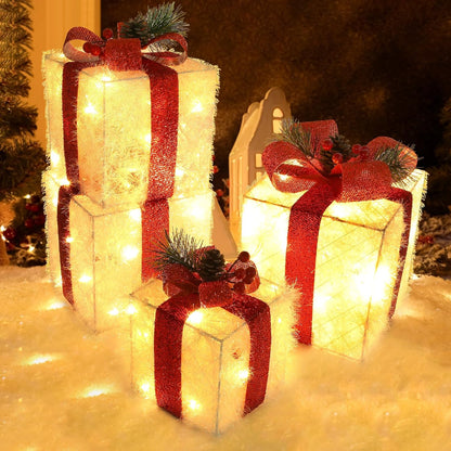 4 Set Christmas Lighted Gift Boxes Decorations