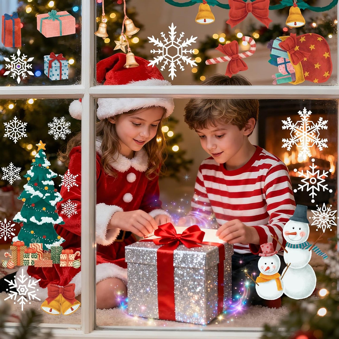 Christmas Party Decorations - Snowflake Window Clings Stickers for Glass