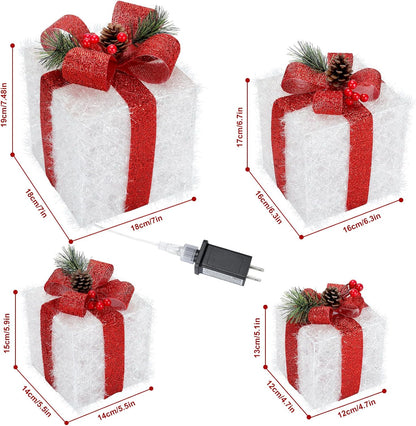 4 Set Christmas Lighted Gift Boxes Decorations