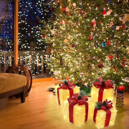 4 Set Christmas Lighted Gift Boxes Decorations